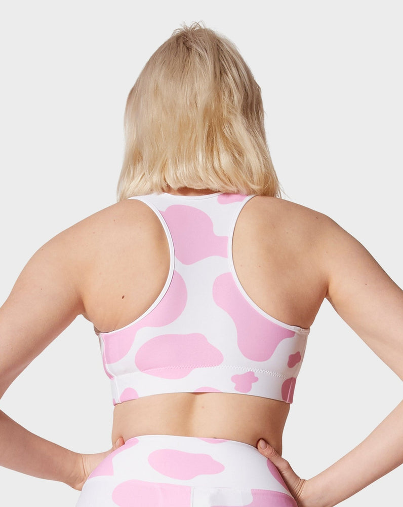 
            
                Load image into Gallery viewer, Pink Moo&amp;#39;d Sports Bra
            
        